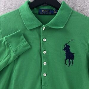 Polo Ralph Lauren Polo Shirt Boys Size Medium Green Long Sleeve Big Pony‎ Casual